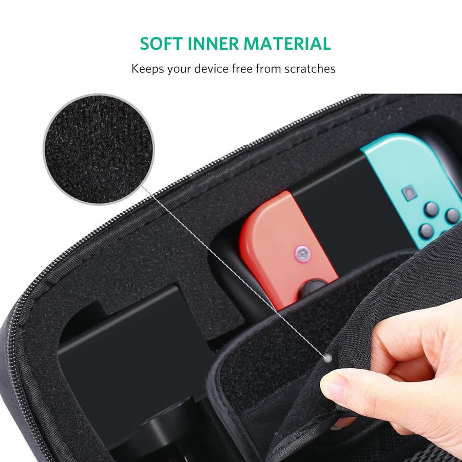A hand lifting the velvet protective board inside the case, captioned soft inner material