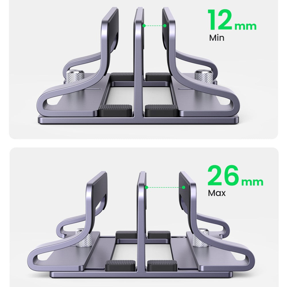 Two views of the stand's slot at its 12 mm minimum and 26 mm maximum width