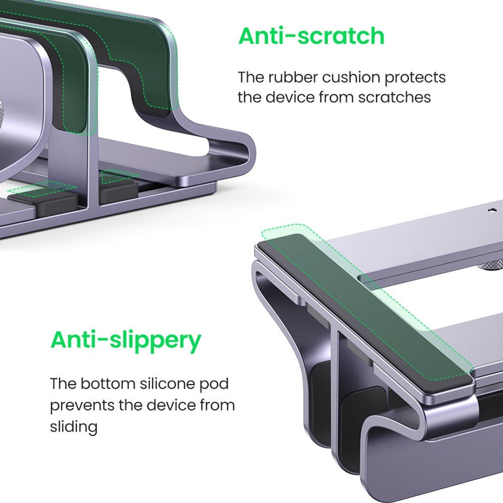 Callouts for the anti-scratch rubber cushion in the slot and the anti-slip silicone pad underneath