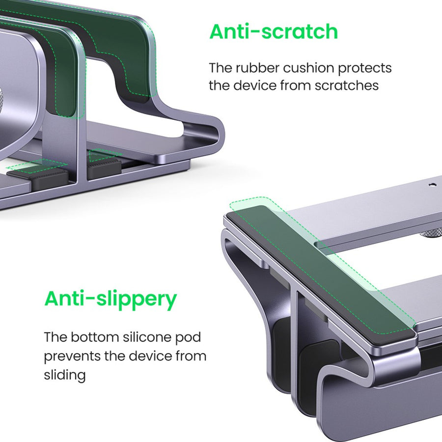 Callouts for the anti-scratch rubber cushion in the slot and the anti-slip silicone pad underneath