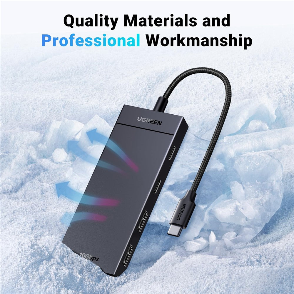 The black hub photographed on snow, captioned quality materials and professional workmanship