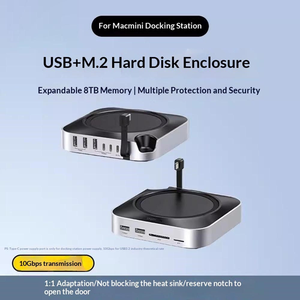 The dock captioned Mac mini docking station with USB and M.2 hard disk enclosure, expandable to 8TB
