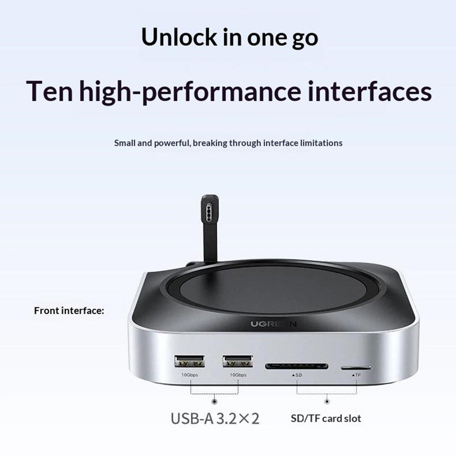 The dock with its front interface labelled: two USB-A 3.2 ports and the SD and microSD card slots