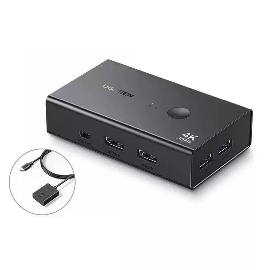 UGREEN CM607 4K KVM switch in black showing its selector button, HDMI ports and USB ports
