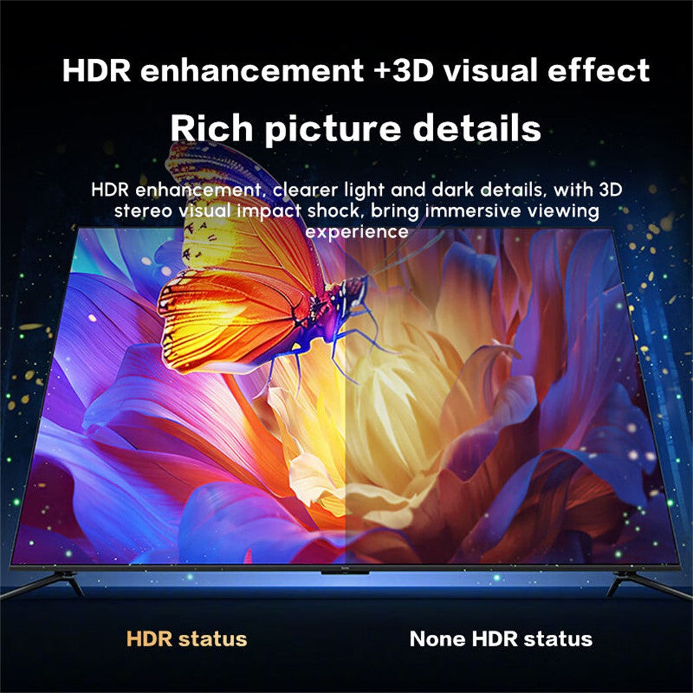 Side-by-side monitor comparison of HDR-enhanced output against non-HDR output