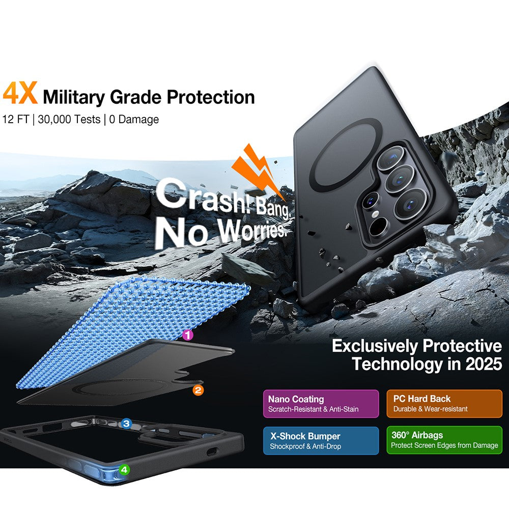 TORRAS Guardian-Mag Series For Samsung Galaxy S25 Ultra Magnetic Case Skin-Touch Matte PC + TPU Phone Cover