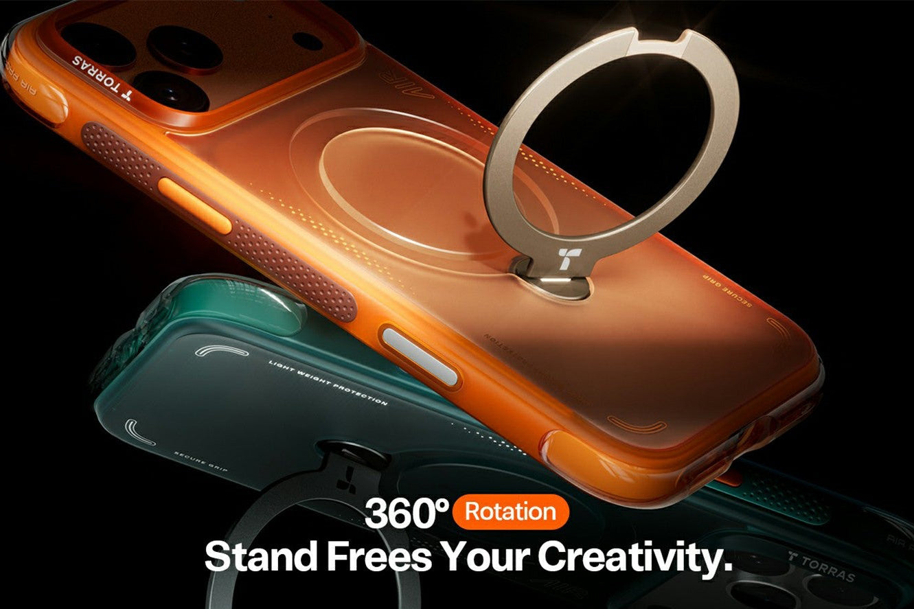 Phone case with ring holder and lifestyle images of its use.