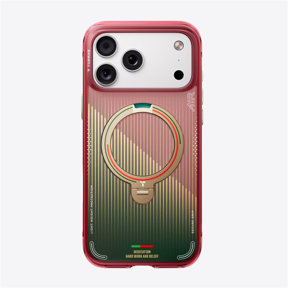 TORRAS Ostand Q3 Air limited-edition case in Glory Slash, rear view with the ring closed