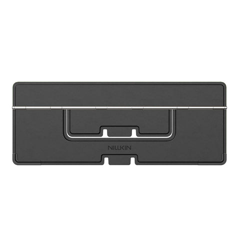 NILLKIN Dual Wing adhesive laptop stand in Black, folded flat and seen face on, with the Nillkin wordmark across the centre panel