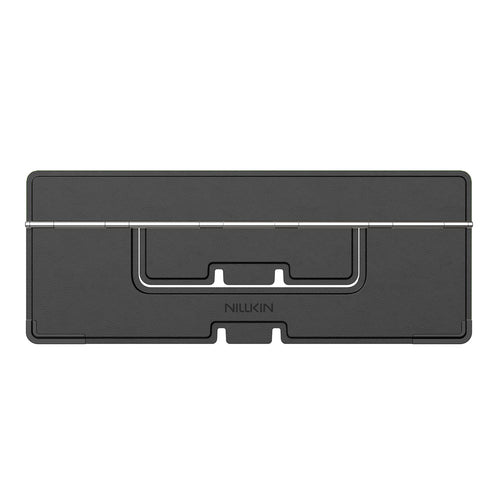 NILLKIN Dual Wing adhesive laptop stand in Black, folded flat and seen face on, with the Nillkin wordmark across the centre panel