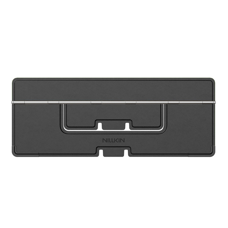 NILLKIN Dual Wing adhesive laptop stand in Black, folded flat and seen face on, with the Nillkin wordmark across the centre panel