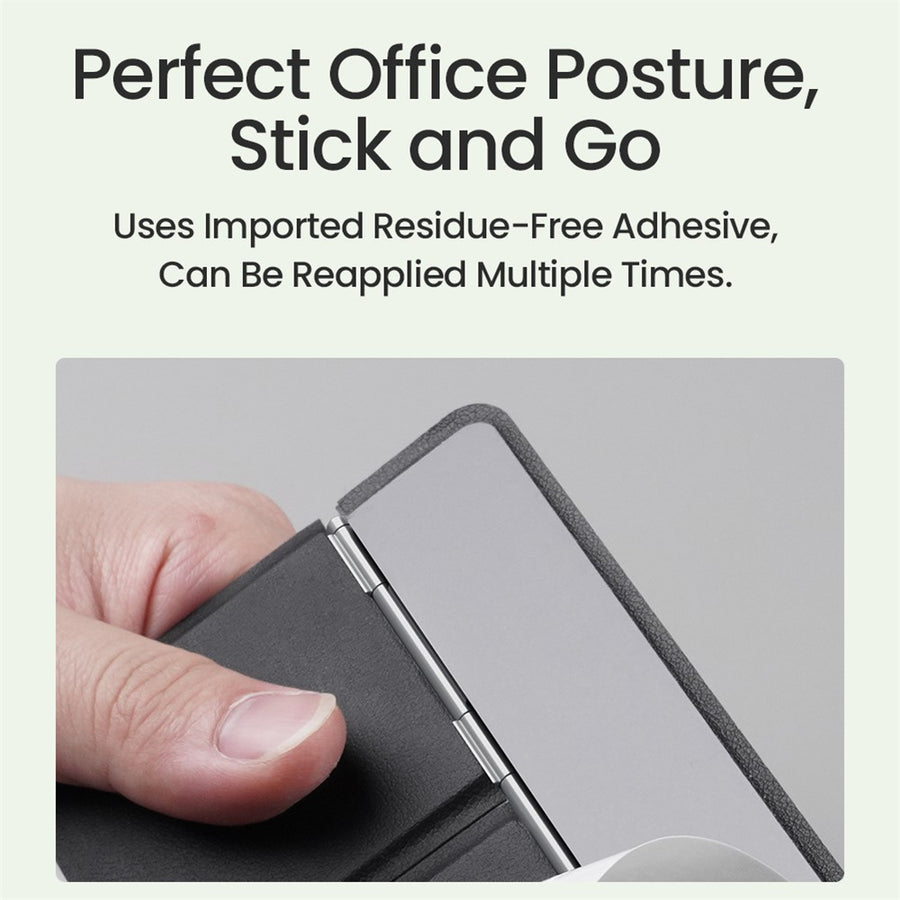 Nillkin slide headed Perfect Office Posture, Stick and Go, showing a hand peeling the residue-free adhesive backing that can be reapplied multiple times