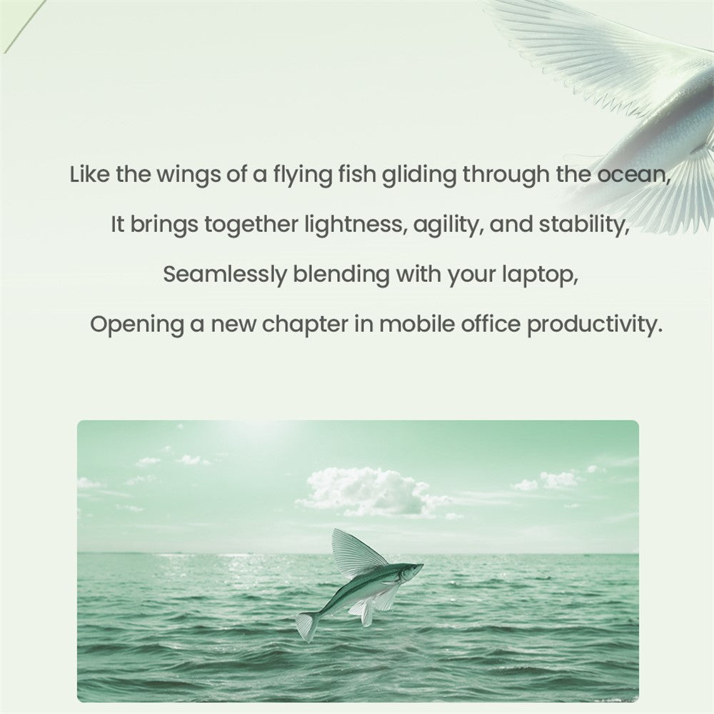 Nillkin brand slide comparing the stand to a flying fish gliding over the ocean, describing lightness, agility and stability