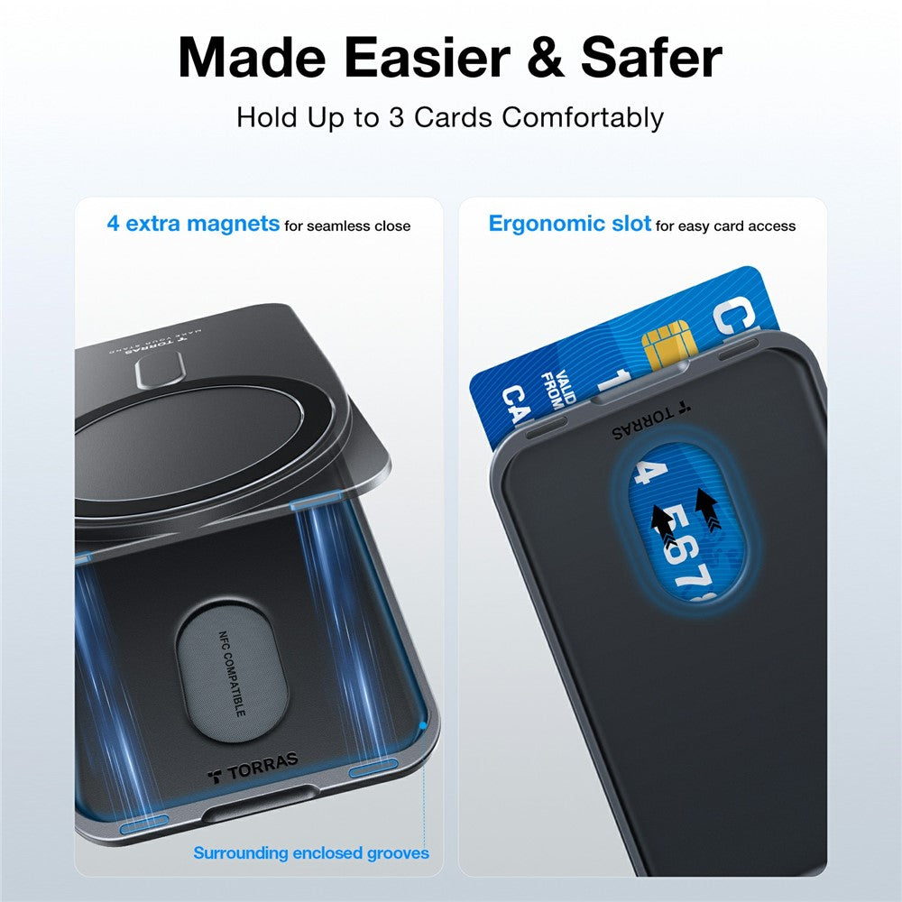 TORRAS Magnetic Card Holder 360° Rotatable Stand 3 Card Storage Pouch