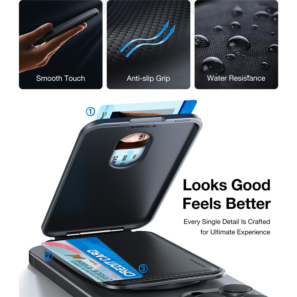 TORRAS Magnetic Card Holder 360° Rotatable Stand 3 Card Storage Pouch