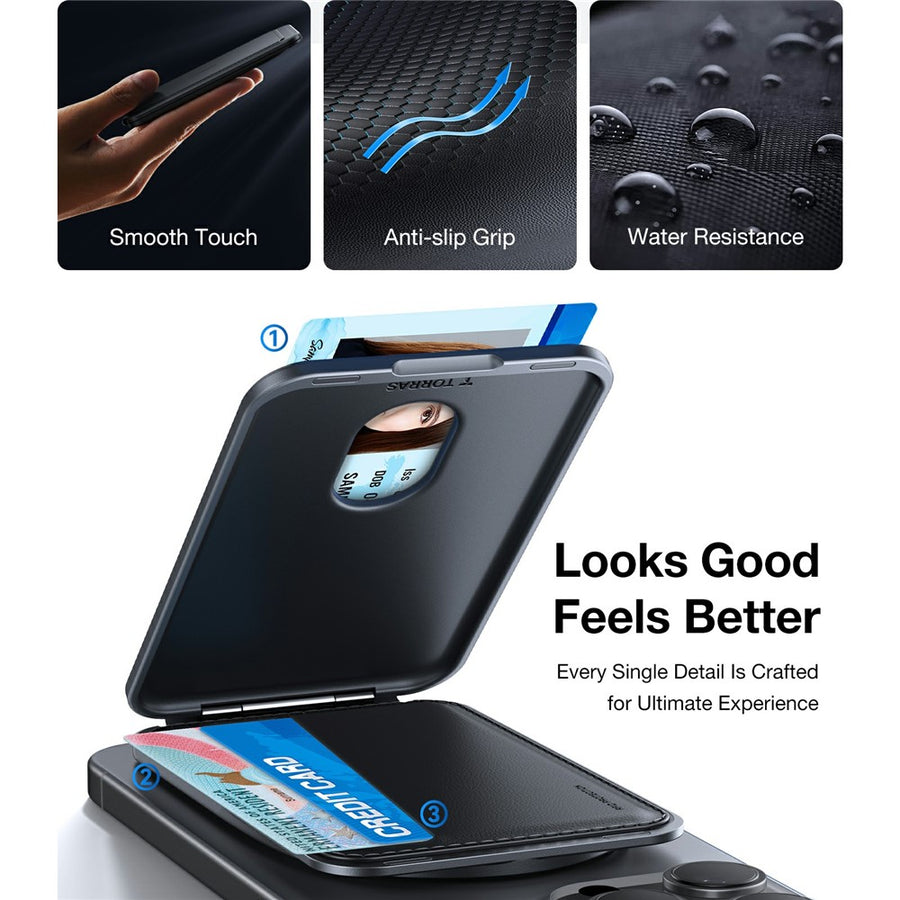 TORRAS Magnetic Card Holder 360° Rotatable Stand 3 Card Storage Pouch