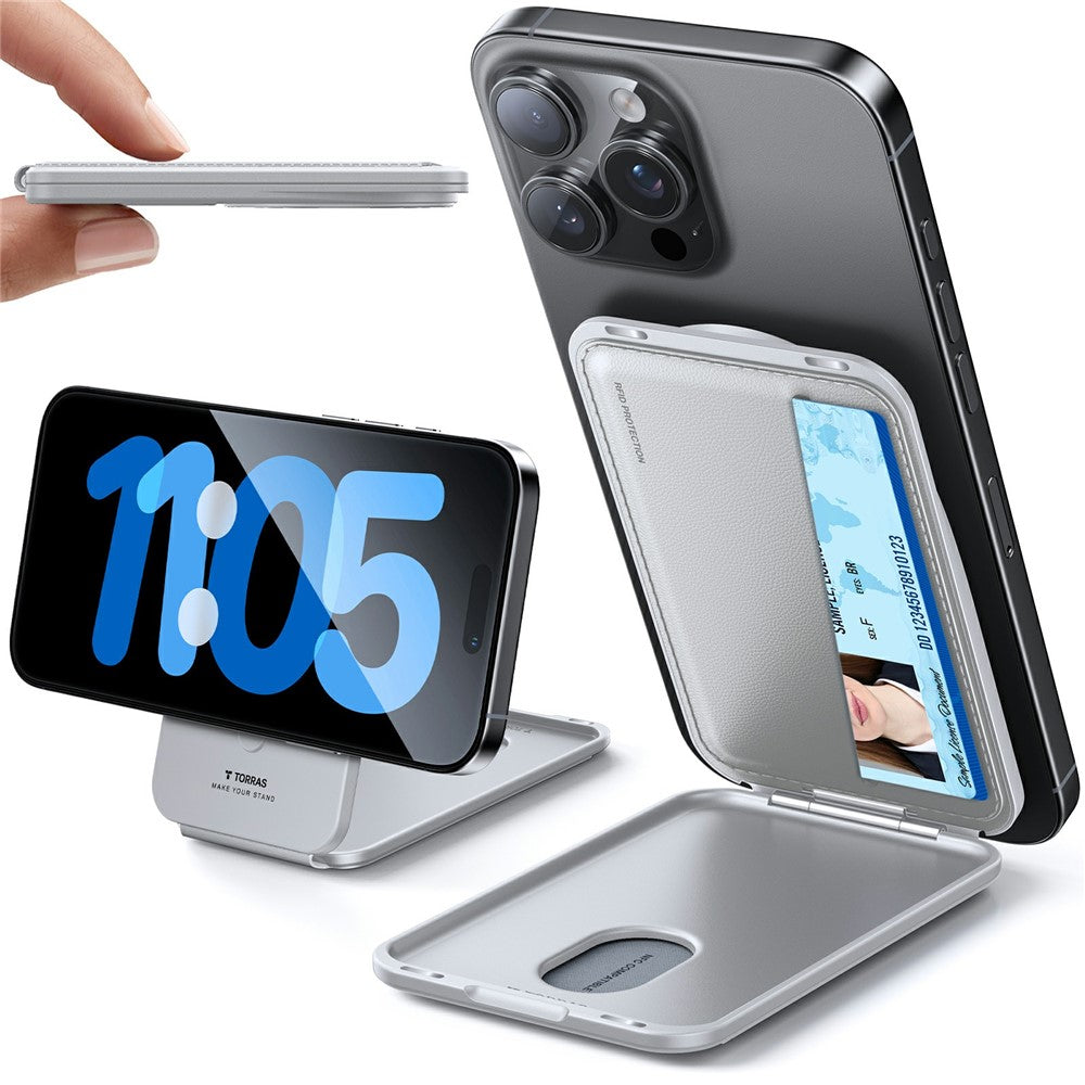 TORRAS Magnetic Card Holder 360° Rotatable Stand 3 Card Storage Pouch