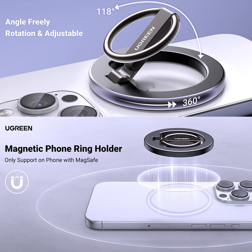 Two views of the ring grip, captioned only supported on phones with MagSafe