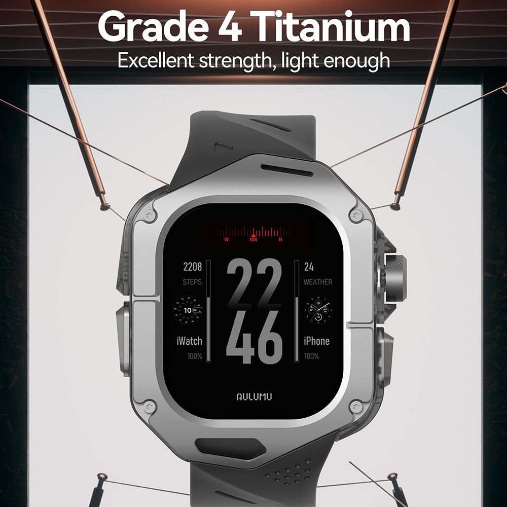 Aulumu A01 Case with Band for Apple Watch Ultra 1/2/3 | Titanium Cover, FKM Band