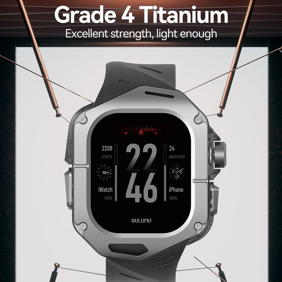 Aulumu A01 Case with Band for Apple Watch Ultra 1/2/3 | Titanium Cover, FKM Band