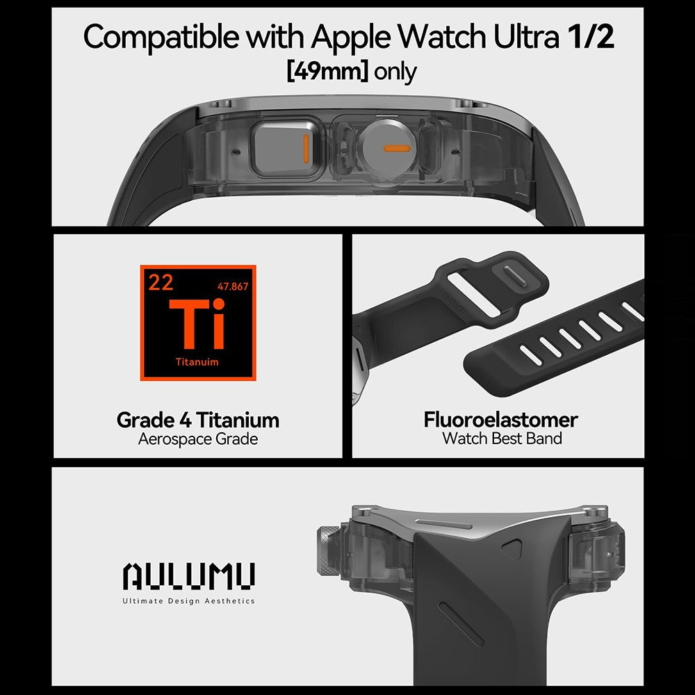 Aulumu A01 Case with Band for Apple Watch Ultra 1/2/3 | Titanium Cover, FKM Band