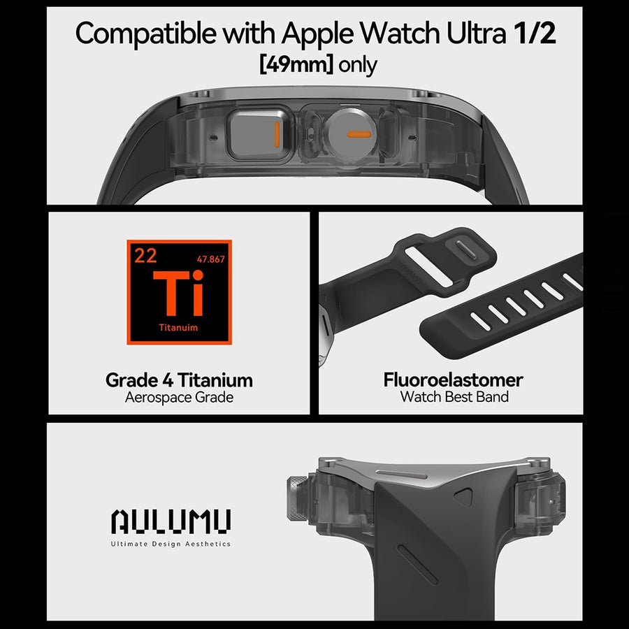 Aulumu A01 Case with Band for Apple Watch Ultra 1/2/3 | Titanium Cover, FKM Band