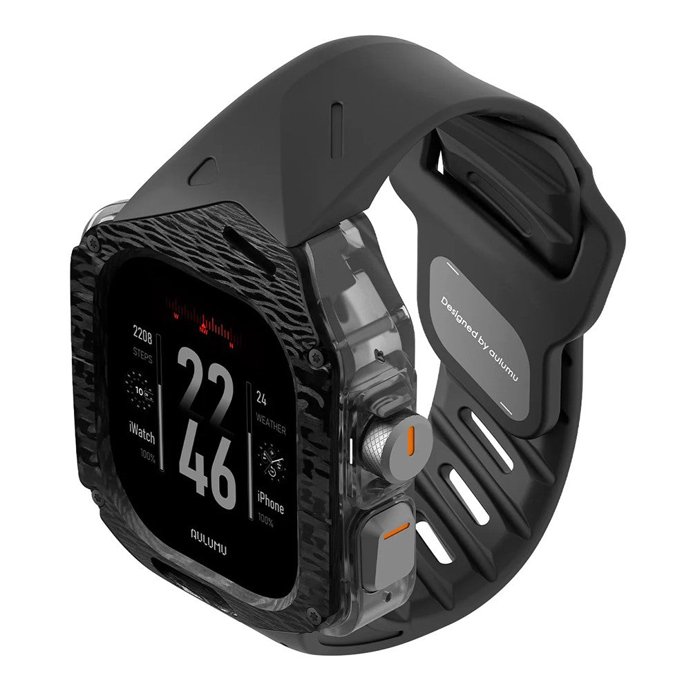 Aulumu A01 Case with Band for Apple Watch Ultra 1/2/3 | Carbon Fiber Cover, FKM Band