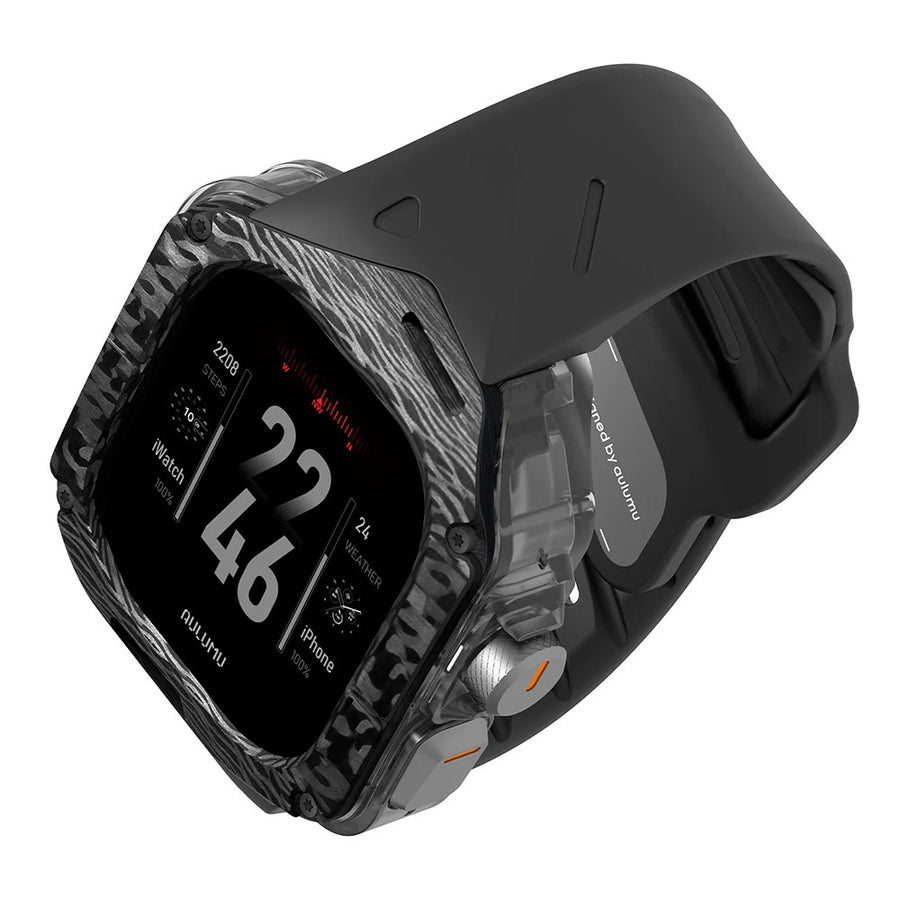 Aulumu A01 Case with Band for Apple Watch Ultra 1/2/3 | Carbon Fiber Cover, FKM Band
