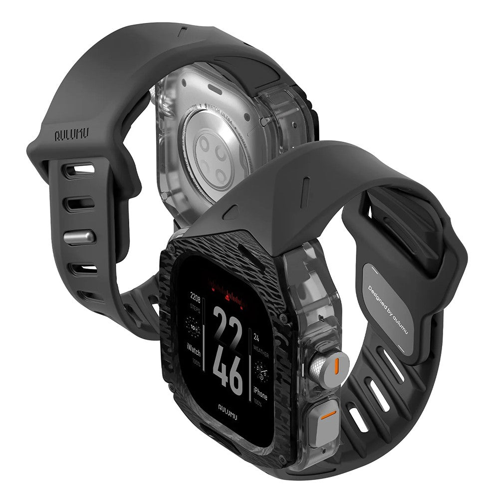 Aulumu A01 Case with Band for Apple Watch Ultra 1/2/3 | Carbon Fiber Cover, FKM Band