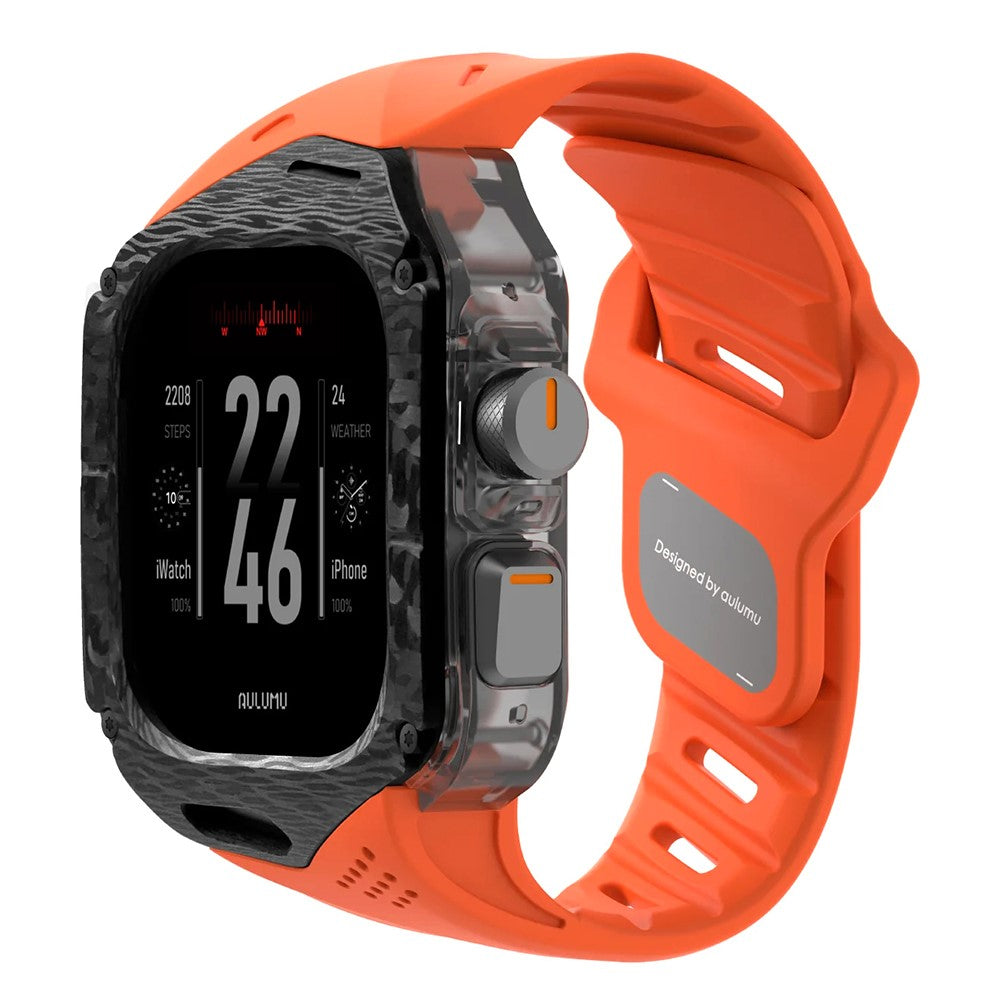 Aulumu A01 Case with Band for Apple Watch Ultra 1/2/3 | Carbon Fiber Cover, FKM Band
