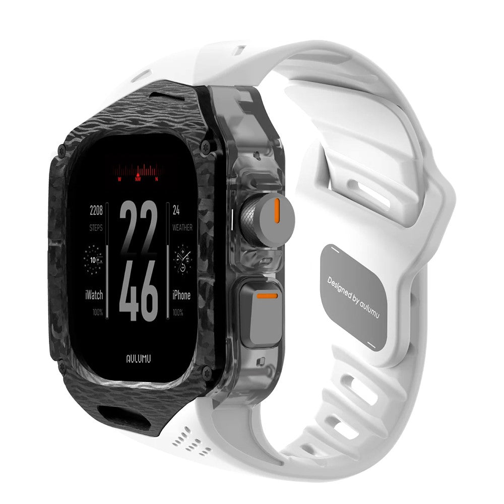 Aulumu A01 Case with Band for Apple Watch Ultra 1/2/3 | Carbon Fiber Cover, FKM Band
