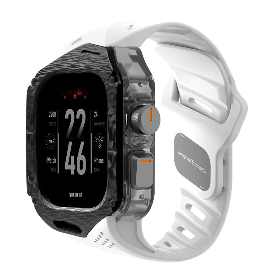 Aulumu A01 Case with Band for Apple Watch Ultra 1/2/3 | Carbon Fiber Cover, FKM Band