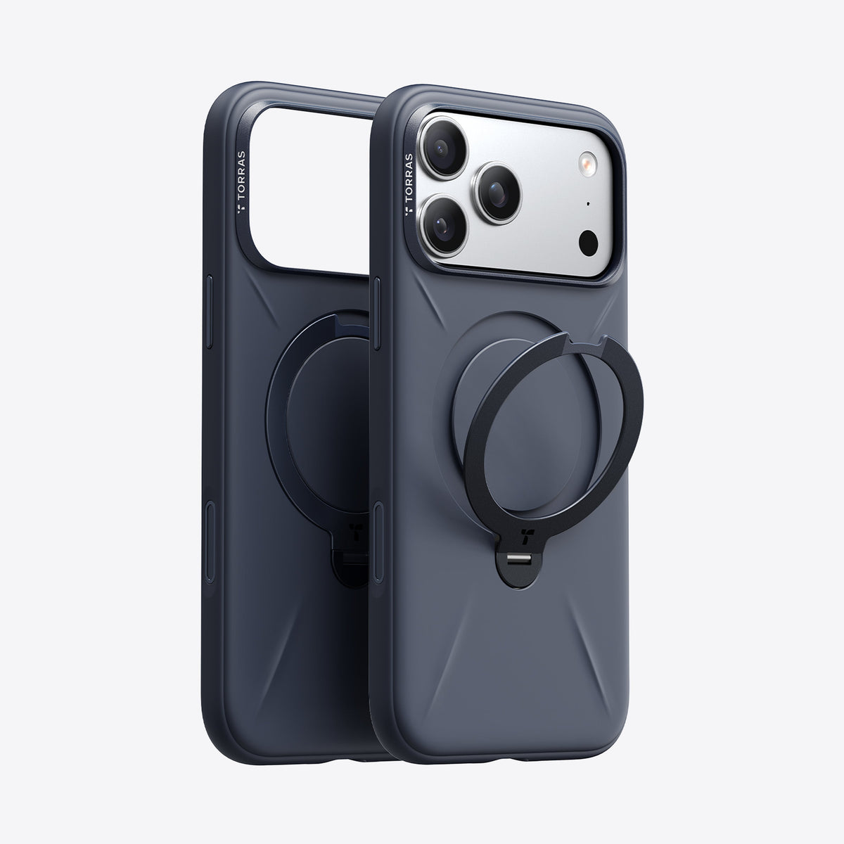 TORRAS Ostand Q3 Silicone — Deep Blue colour reference (iPhone 17 Pro media)