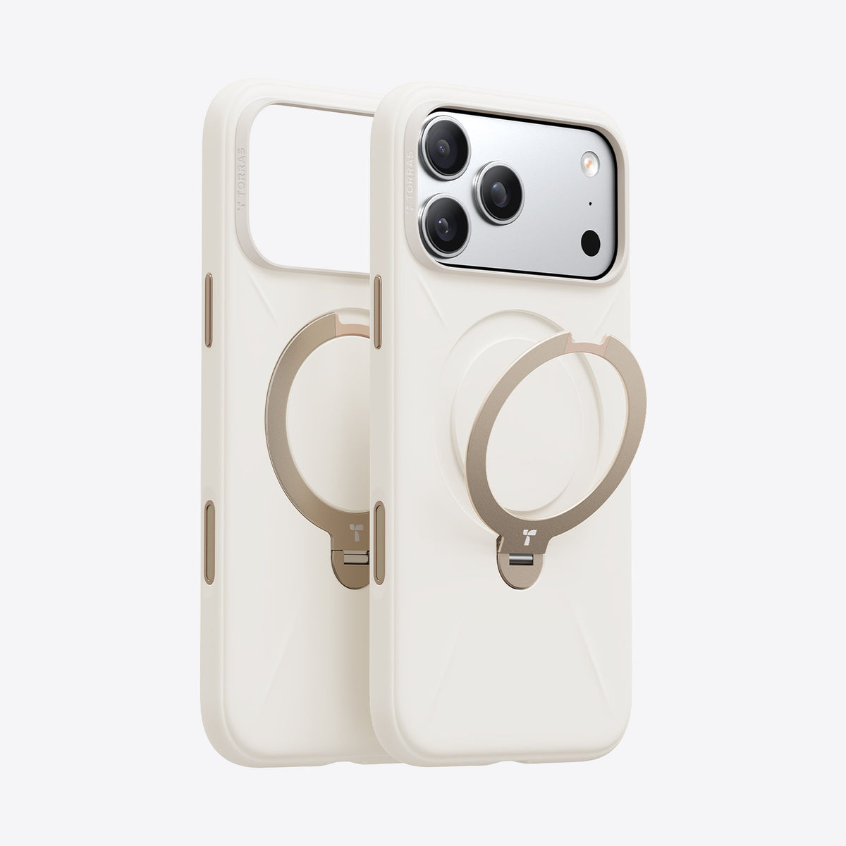 TORRAS Ostand Q3 Silicone — Pearl White colour reference (iPhone 17 Pro media)