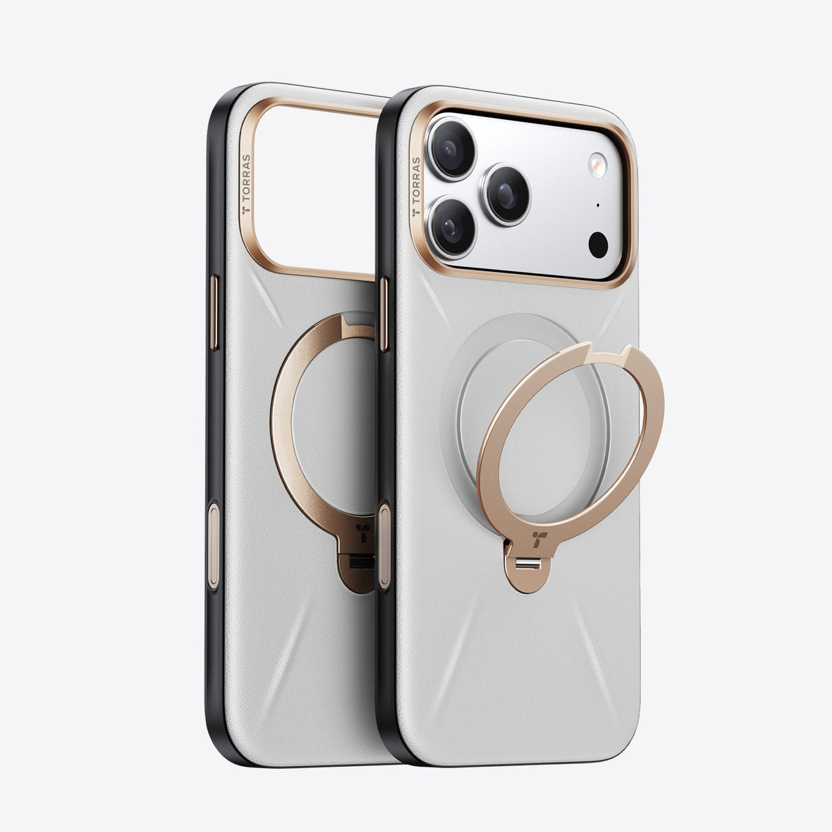TORRAS Ostand Q3 VegSkin — Pearl Grey colour reference (iPhone 17 Pro media)