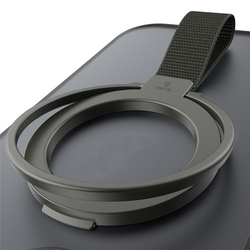 TORRAS Ostand ring grip in black, metal ring open with nylon strap