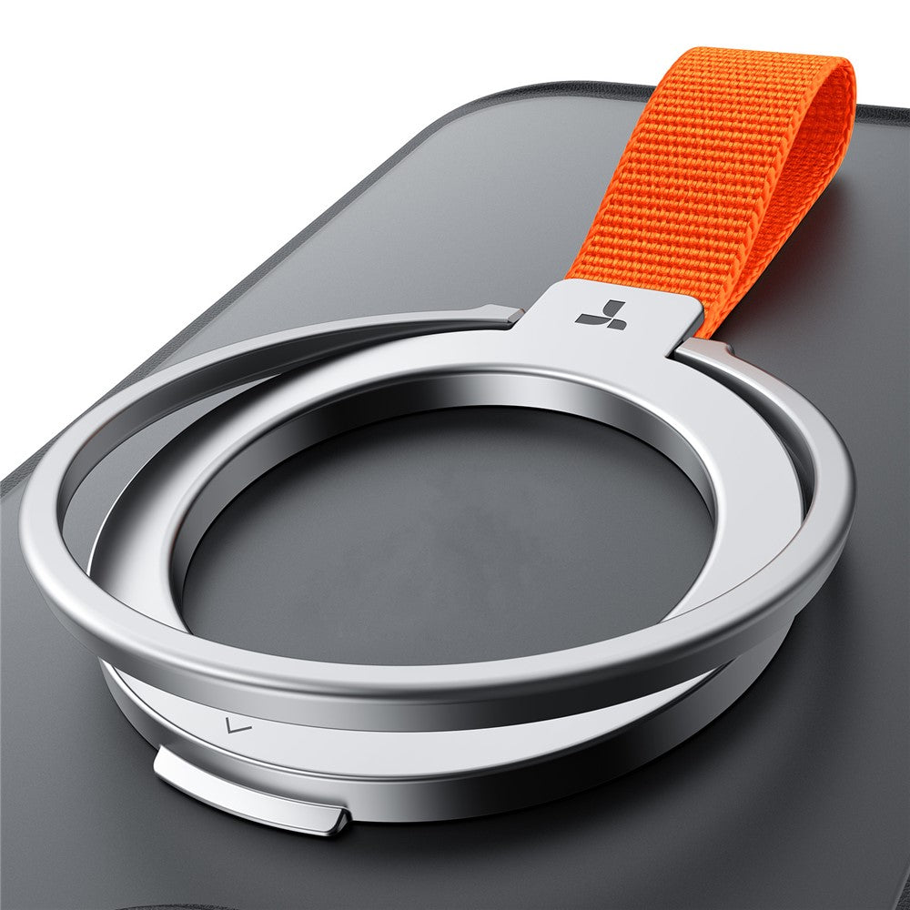 TORRAS Ostand ring grip in silver, metal ring and nylon strap detail
